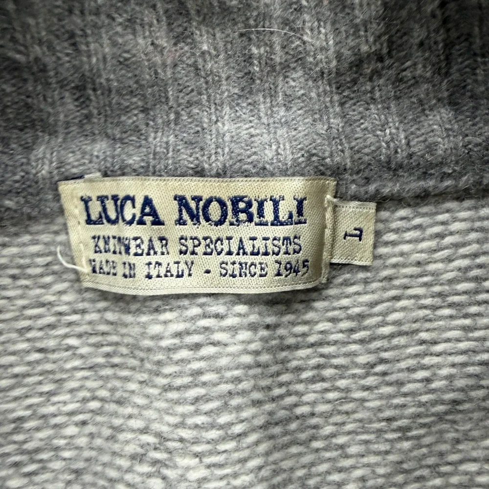 Luca Nobili Mens Gray Knit Sweater Wool Made in‎ Italy Mock Neck Button Large